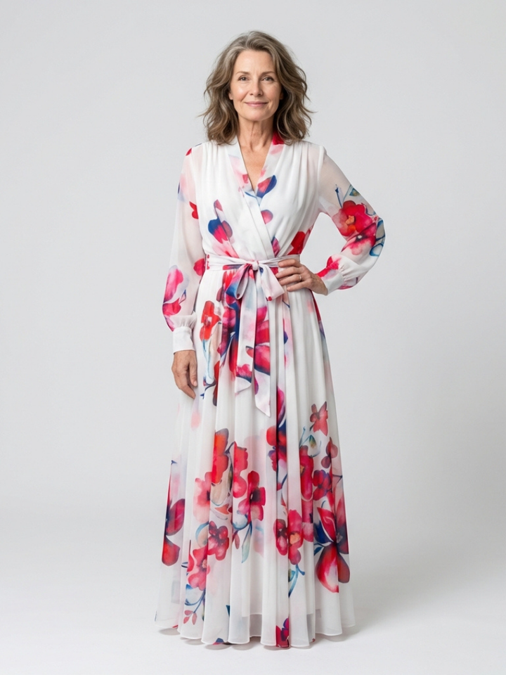 Lillian | Robe Maxi Wrap à Manches Longues Fleurie