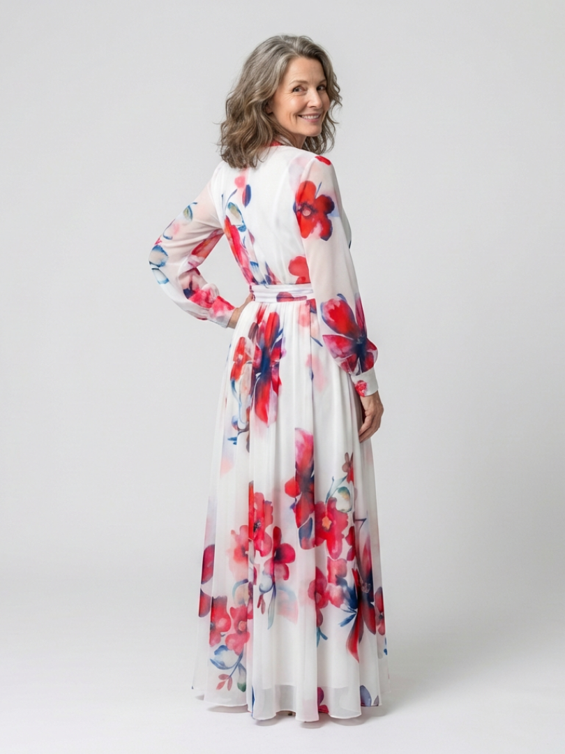 Lillian | Robe Maxi Wrap à Manches Longues Fleurie