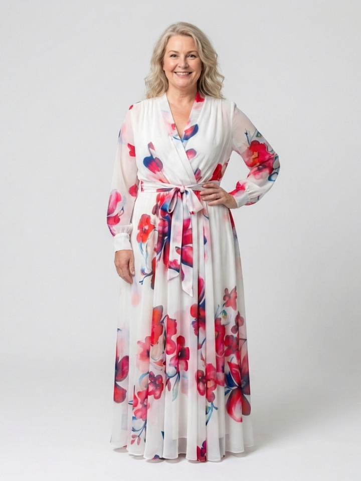 Lillian | Robe Maxi Wrap à Manches Longues Fleurie