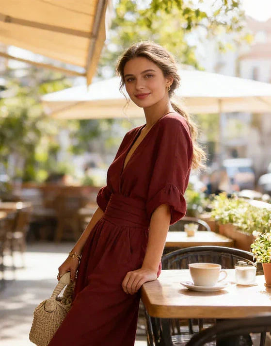 Daniela - Mono élégant à décolleté en V et jambe large