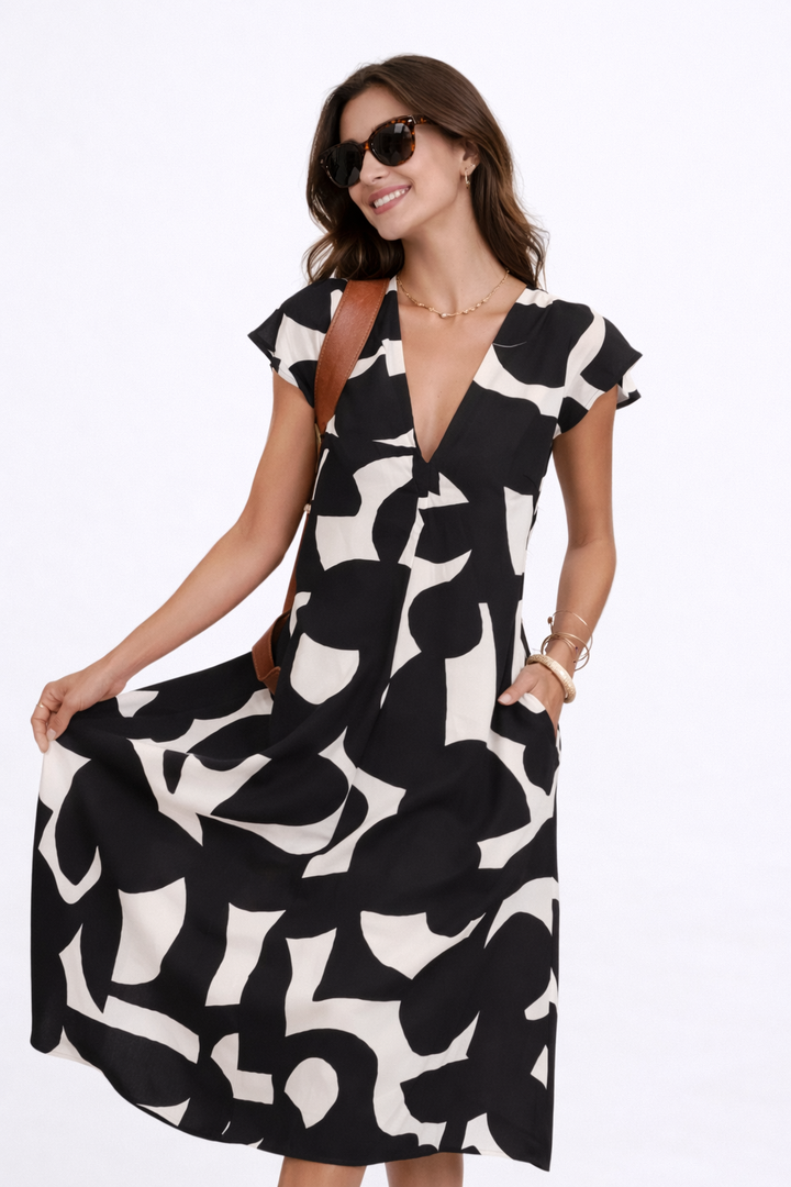 Camelia | Robe midi fluide avec imprimé vibrant