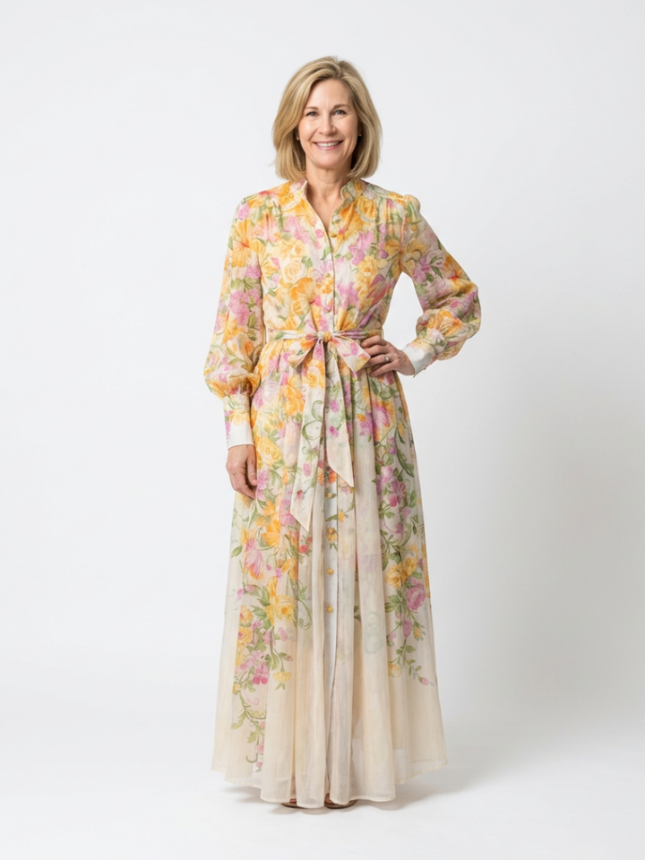 Cressida | Robe Maxi Longue à Manches Longues en Tulle Floral