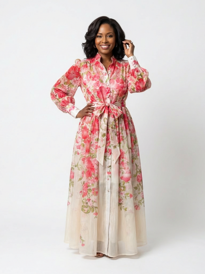 Cressida | Robe Maxi Longue à Manches Longues en Tulle Floral