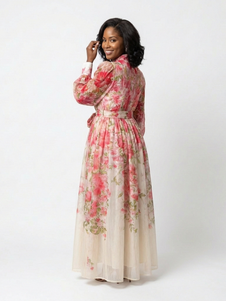 Cressida | Robe Maxi Longue à Manches Longues en Tulle Floral