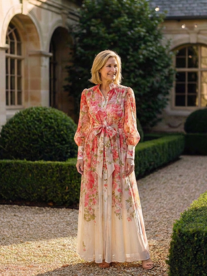 Cressida | Robe Maxi Longue à Manches Longues en Tulle Floral