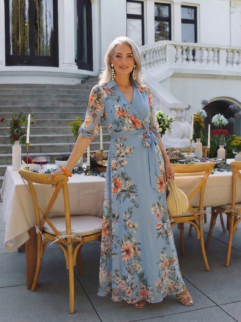 Elowen | Robe Maxi V Enveloppante à Motif Floral